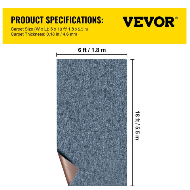 VEVOR Gray Marine Carpet 6 ft x 18 ft Boat Carpet Rugs Indoor Outdoor Rugs for Patio Deck Anti-Slide TPR Water-Proof Back Cut Outdoor Marine Carpeting Easy Clean Outdoor Carpet Roll - Image 7