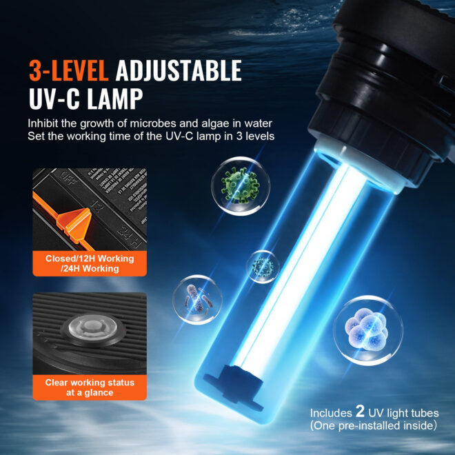 VEVOR Bio Pressure Pond Filter, Up to 1600 Gallons, with 13W UV-C Light, 1580 GPH, Pressurized Biological Pond Filter System Filtration Equipment for Fountain Pool, Koi Fish Aquarium Tank Garden Water - Image 3