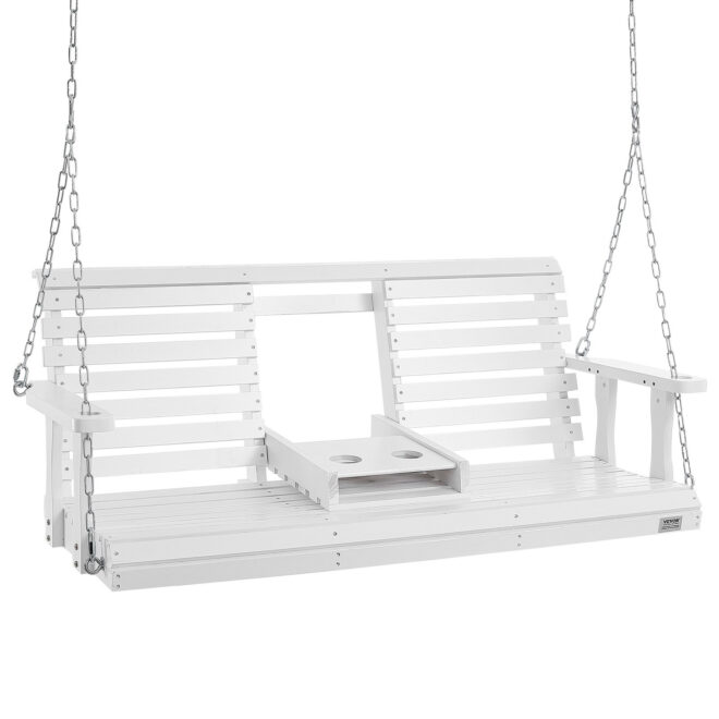 VEVOR Wooden Porch Swing 5 ft, Patio bench swing for Courtyard & Garden, Upgraded 880 lbs Strong Load Capacity, Heavy Duty Swing Chair Bench with Hanging Chains for Outdoors, White - Image 10