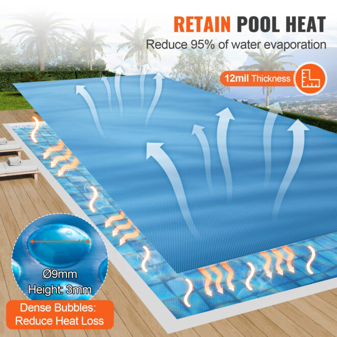 VEVOR Solar Pool Cover, 32 x 16 ft Rectangle Solar Blanket for Pools, Inground Above Ground Swimming Pool Solar Cover, 12 mil Solar Covers Blue - Image 3