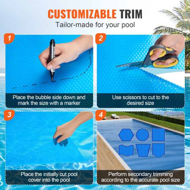 VEVOR Solar Pool Cover, 32 x 16 ft Rectangle Solar Blanket for Pools, Inground Above Ground Swimming Pool Solar Cover, 12 mil Solar Covers Blue - Image 6