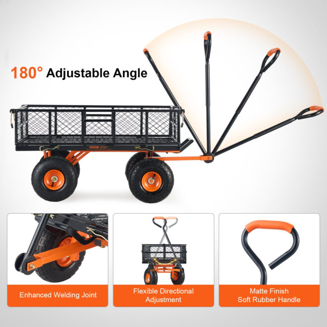 VEVOR Dump Cart, Metal Garden Dump Cart with Easy to Assemble Frame, Dump Wagon with 2-in-1 Convertible Handle, Utility Wheelbarrow 400 lbs Capacity, 10 inch Tires - Image 6