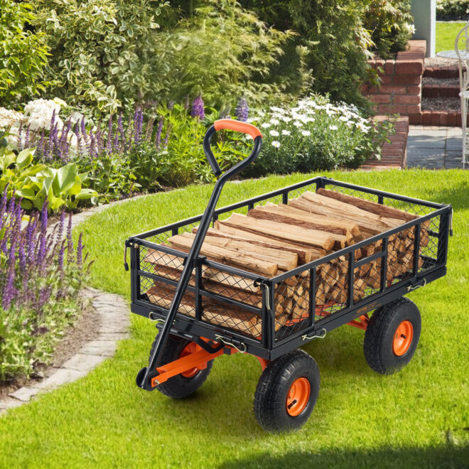 VEVOR Dump Cart, Metal Garden Dump Cart with Easy to Assemble Frame, Dump Wagon with 2-in-1 Convertible Handle, Utility Wheelbarrow 400 lbs Capacity, 10 inch Tires - Image 8