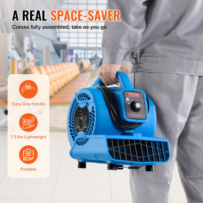 VEVOR Floor Blower 1360 RPM 600 CFM Air Mover with 4 Blowing Angles 3-Speeds - Image 5