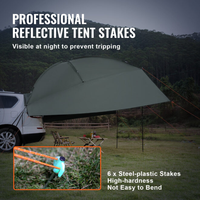 VEVOR Vehicle Awning, Large 10' x 7' Shade Coverage Car Side Awning, PU2000mm UV50+ Car Awning with Extended Side Canopies and Portable Storage Bag, Suitable for Truck, SUV, Van, Campers - Image 5