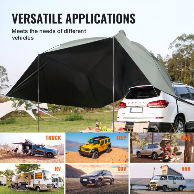 VEVOR Vehicle Awning, Large 10' x 7' Shade Coverage Car Side Awning, PU2000mm UV50+ Car Awning with Extended Side Canopies and Portable Storage Bag, Suitable for Truck, SUV, Van, Campers - Image 6