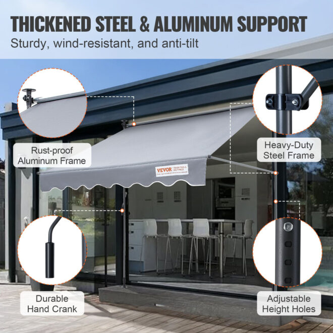 VEVOR Manual Retractable Awning, 78" Outdoor Retractable Patio Awning Sunshade Shelter, Adjustable Patio Door Window Awning Canopy with 39" Sun Shade Curtain for Backyard, Garden, Balcony - Image 3