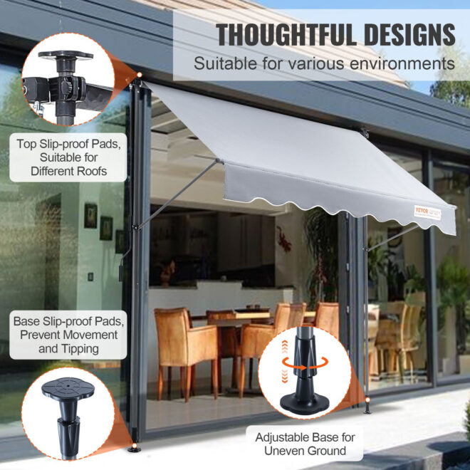 VEVOR Manual Retractable Awning, 78" Outdoor Retractable Patio Awning Sunshade Shelter, Adjustable Patio Door Window Awning Canopy with 39" Sun Shade Curtain for Backyard, Garden, Balcony - Image 5