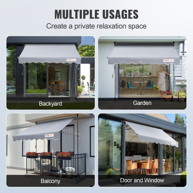 VEVOR Manual Retractable Awning, 78" Outdoor Retractable Patio Awning Sunshade Shelter, Adjustable Patio Door Window Awning Canopy with 39" Sun Shade Curtain for Backyard, Garden, Balcony - Image 6