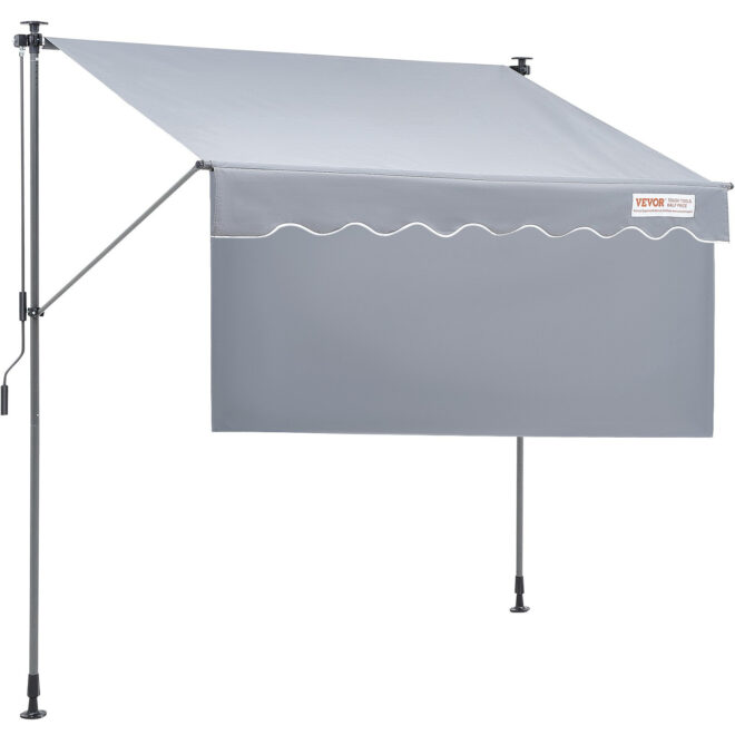 VEVOR Manual Retractable Awning, 118" Outdoor Retractable Patio Awning Sunshade Shelter, Adjustable Patio Door Window Awning Canopy with 39" Sun Shade Curtain for Backyard, Garden, Balcony