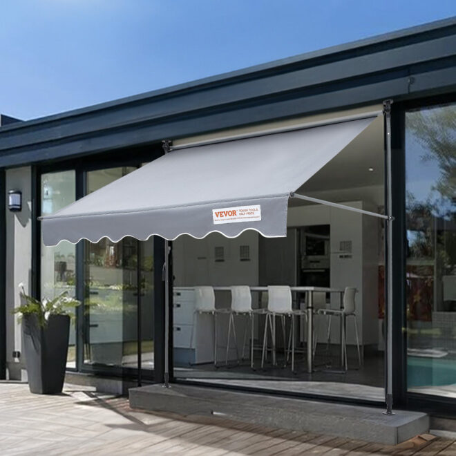 VEVOR Manual Retractable Awning, 118" Outdoor Retractable Patio Awning Sunshade Shelter, Adjustable Patio Door Window Awning Canopy with 39" Sun Shade Curtain for Backyard, Garden, Balcony - Image 8