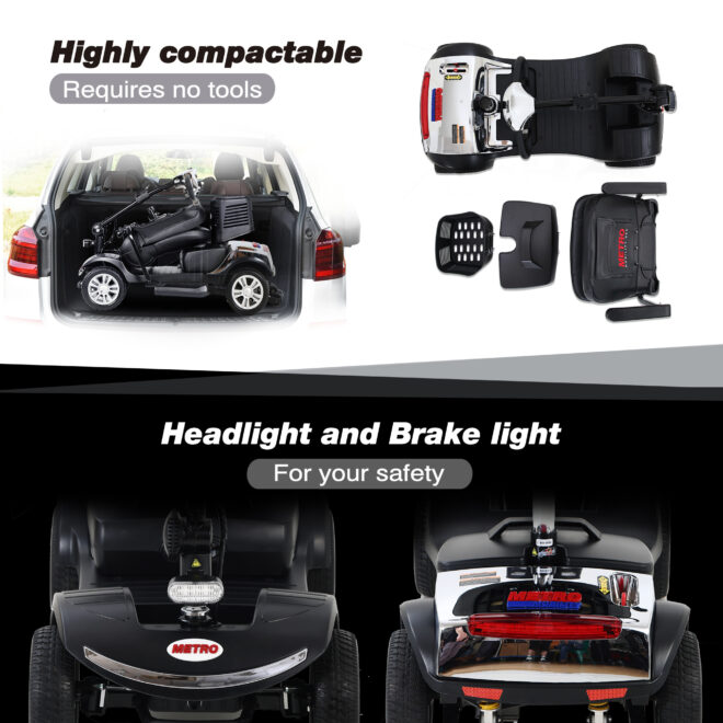 Four wheels Compact Travel Mobility Scooter with 300W Motor for Adult-300lbs,CHROME - Image 2