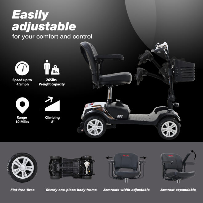 Four wheels Compact Travel Mobility Scooter with 300W Motor for Adult-300lbs,CHROME - Image 3