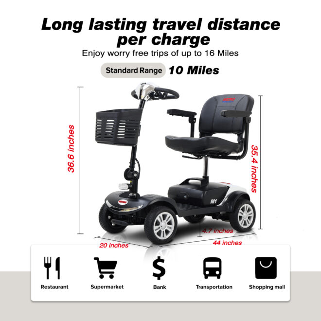 Four wheels Compact Travel Mobility Scooter with 300W Motor for Adult-300lbs,CHROME - Image 4
