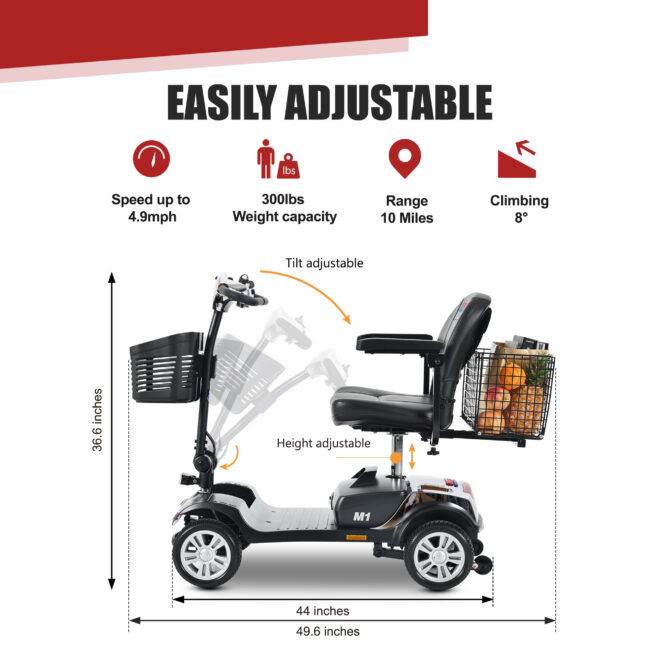 Four wheels Compact Travel Mobility Scooter with 300W Motor for Adult-300lbs,CHROME - Image 7