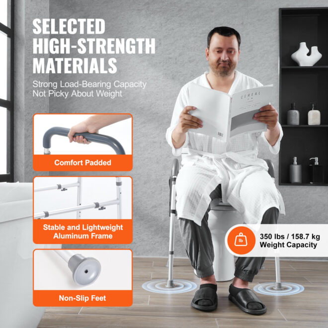 VEVOR Raised Toilet Seat, 7-Position Height Adjustment 19.3" - 25.2", 350lbs Weight Capacity, with Comfort Padded Aluminum Frame, Universal Toilet Seat Riser, for Elderly, Handicap, Pregnant, Medical - Image 3