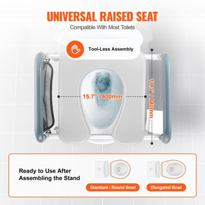VEVOR Raised Toilet Seat, 7-Position Height Adjustment 19.3" - 25.2", 350lbs Weight Capacity, with Comfort Padded Aluminum Frame, Universal Toilet Seat Riser, for Elderly, Handicap, Pregnant, Medical - Image 4