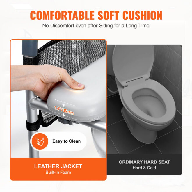 VEVOR Raised Toilet Seat, 7-Position Height Adjustment 19.3" - 25.2", 350lbs Weight Capacity, with Comfort Padded Aluminum Frame, Universal Toilet Seat Riser, for Elderly, Handicap, Pregnant, Medical - Image 5