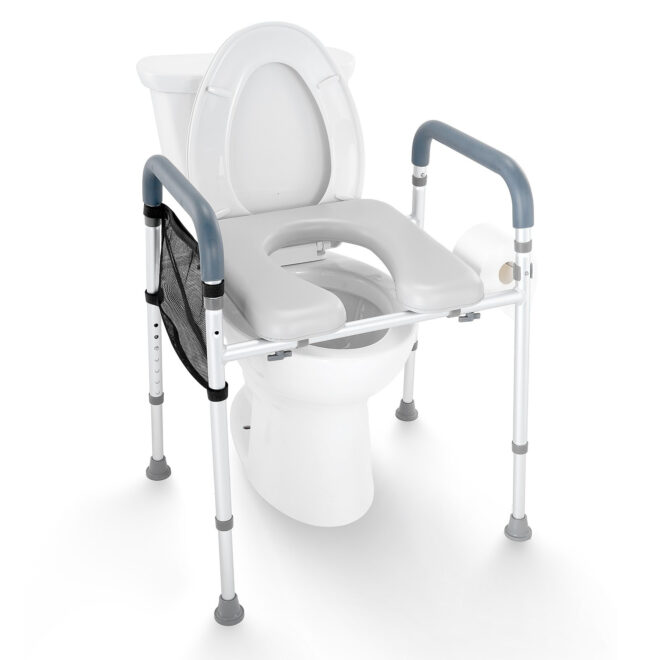 VEVOR Raised Toilet Seat, 7-Position Height Adjustment 19.3" - 25.2", 350lbs Weight Capacity, with Comfort Padded Aluminum Frame, Universal Toilet Seat Riser, for Elderly, Handicap, Pregnant, Medical