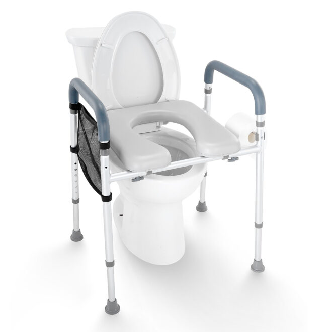 VEVOR Raised Toilet Seat, 7-Position Height Adjustment 19.3" - 25.2", 350lbs Weight Capacity, with Comfort Padded Aluminum Frame, Universal Toilet Seat Riser, for Elderly, Handicap, Pregnant, Medical - Image 9