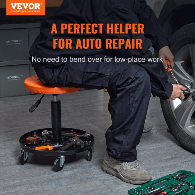 VEVOR Adjustable Mechanics Rolling Creeper Seat Stool Tool Tray for Shop Garage - Image 2