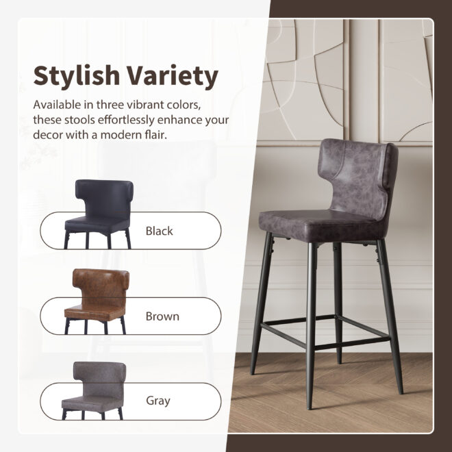 28inch Counter Height Bar Stools Set of 2, Modern Bar Upholstered Chairs with PU Leather, Metal Footrest and Frame for Kitchen Island, Bar Table, Dining Room, Gray - Image 3