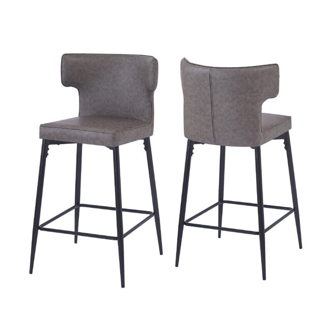 28inch Counter Height Bar Stools Set of 2, Modern Bar Upholstered Chairs with PU Leather, Metal Footrest and Frame for Kitchen Island, Bar Table, Dining Room, Gray - Image 9