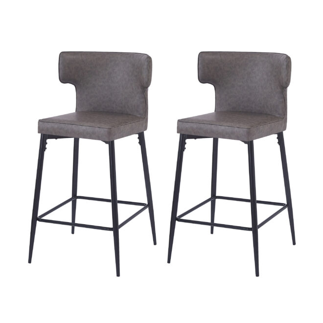 28inch Counter Height Bar Stools Set of 2, Modern Bar Upholstered Chairs with PU Leather, Metal Footrest and Frame for Kitchen Island, Bar Table, Dining Room, Gray - Image 10