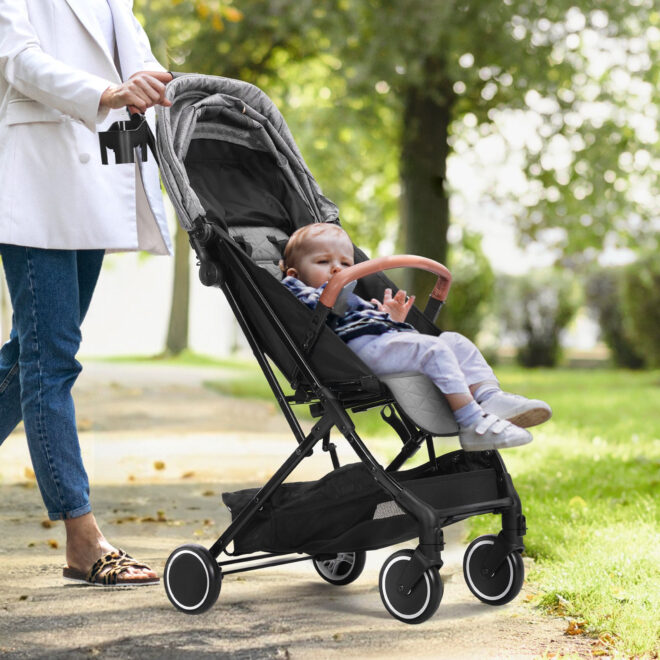 VEVOR Standard Baby Infant Stroller, Toddler Stroller with 95°-150° Adjustable Backrest & & 0/90°Adjustable Footrest & One-click Folding, Newborn Stroller with Cup Holder and Carry Bag, Dark Grey - Image 8