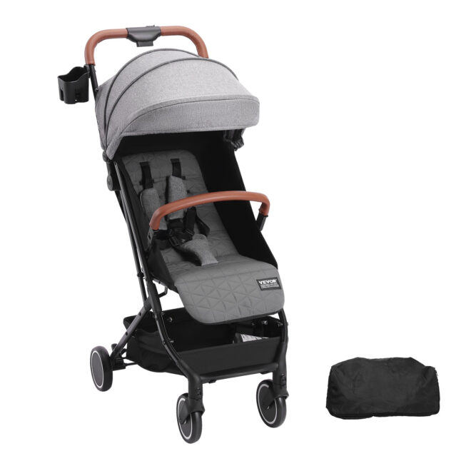 VEVOR Standard Baby Infant Stroller, Toddler Stroller with 95°-150° Adjustable Backrest & & 0/90°Adjustable Footrest & One-click Folding, Newborn Stroller with Cup Holder and Carry Bag, Dark Grey - Image 9