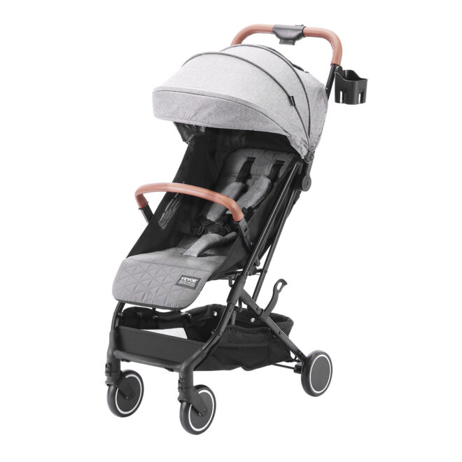 VEVOR Standard Baby Infant Stroller, Toddler Stroller with 95°-150° Adjustable Backrest & & 0/90°Adjustable Footrest & One-click Folding, Newborn Stroller with Cup Holder and Carry Bag, Dark Grey - Image 10
