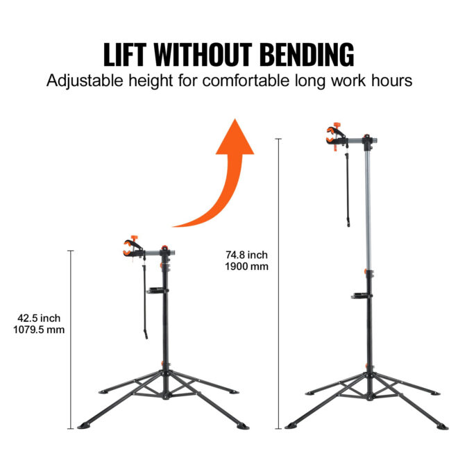 VEVOR Bike Repair Stand, 80 lbs Heavy-duty Steel Bicycle Repair Stand, Adjustable Height Bike Maintenance Workstand with Magnetic Tool Tray Telescopic Arm, Foldable Bike Work Stand for Home, Shops - Image 3
