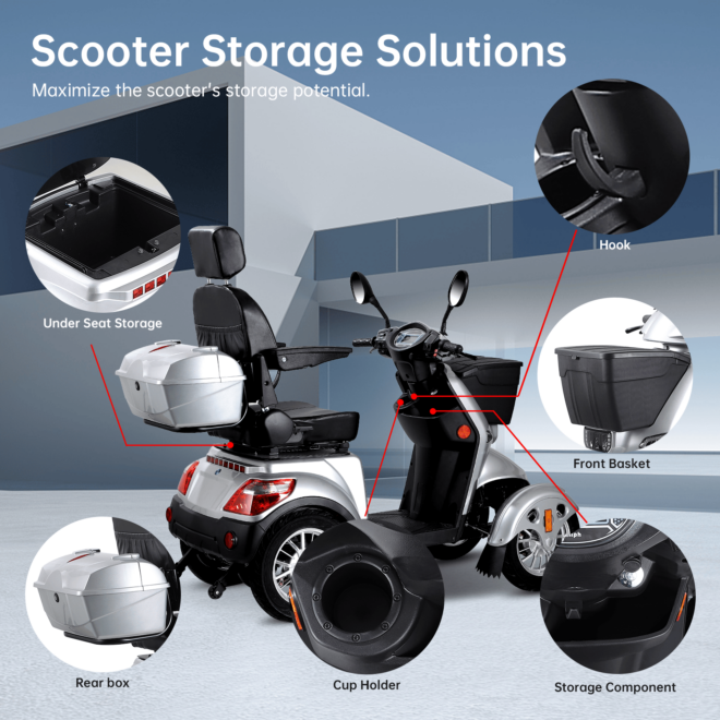 XL3D4L Electric Mobility Recreational Travel Scooter for Adults,Mobility Scooters for Seniors, 4 Wheel Powered Mobility Scooters,