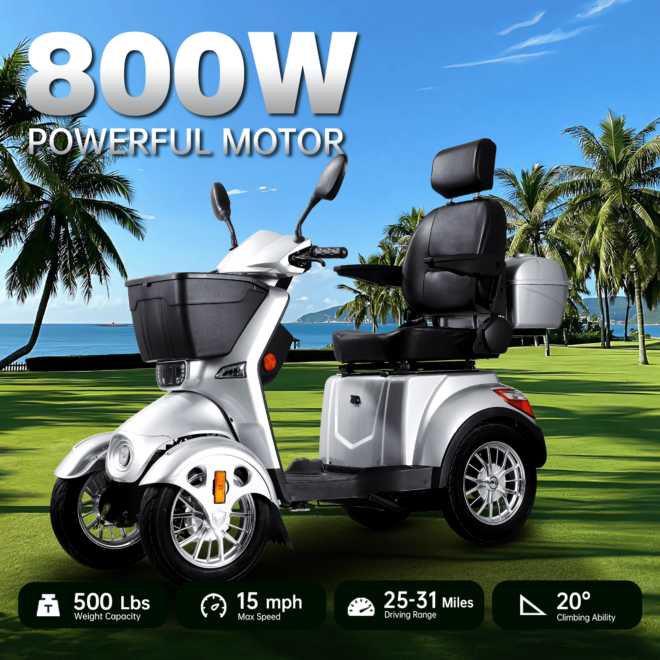 XL3D4L Electric Mobility Recreational Travel Scooter for Adults,Mobility Scooters for Seniors, 4 Wheel Powered Mobility Scooters, - Image 9