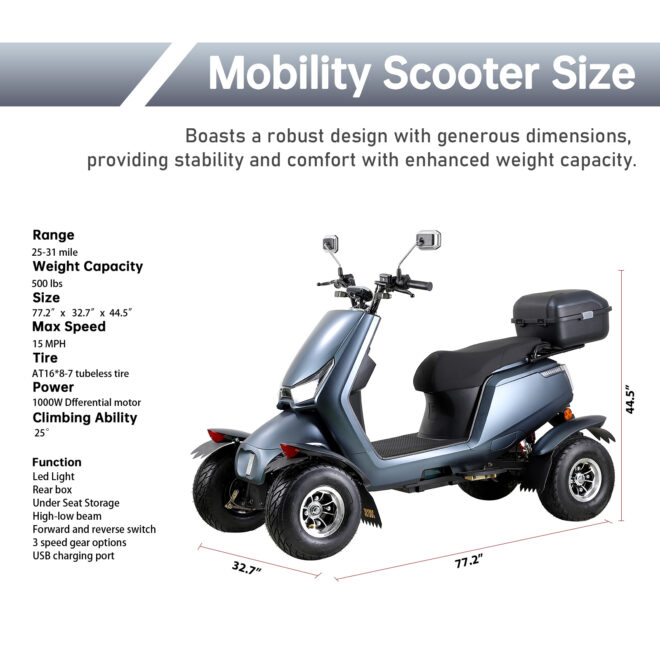 Electric Mobility Recreational Travel Scooter for Adults,Mobility Scooters for Seniors, 4 Wheel Powered Mobility Scooters, - Image 6