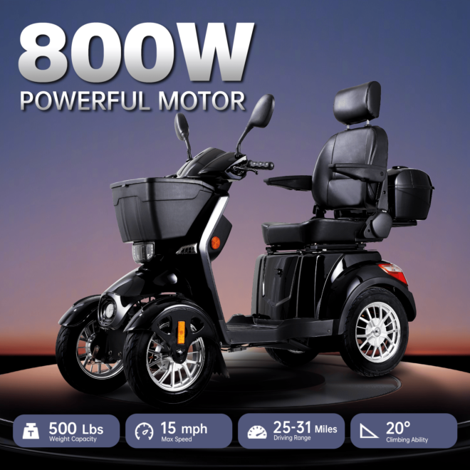 XL3D4L Electric Mobility Recreational Travel Scooter for Adults,Mobility Scooters for Seniors, 4 Wheel Powered Mobility Scooters,