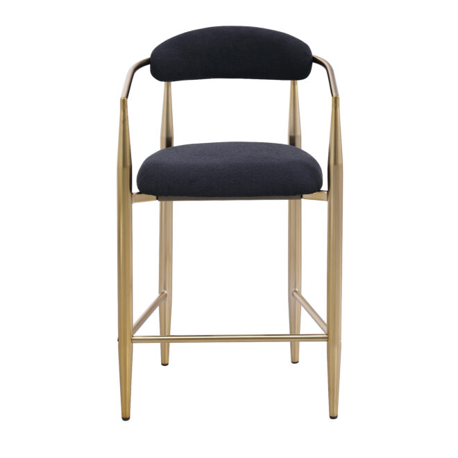 Modern Boucle Bar Stools Set of 2 Modern Upholstered Bar Height Barstools Vintage High Island Chairs with Metal Frame/Back/Arms for Kitchen/Home Pub/Dining Room - Image 2