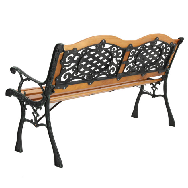 49" Garden Bench Outdoor Patio Park Chair Furniture Hardwood Slats Cast Iron Frame - Image 5