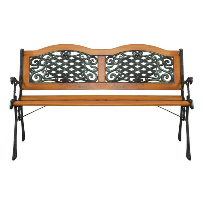 49" Garden Bench Outdoor Patio Park Chair Furniture Hardwood Slats Cast Iron Frame - Image 7