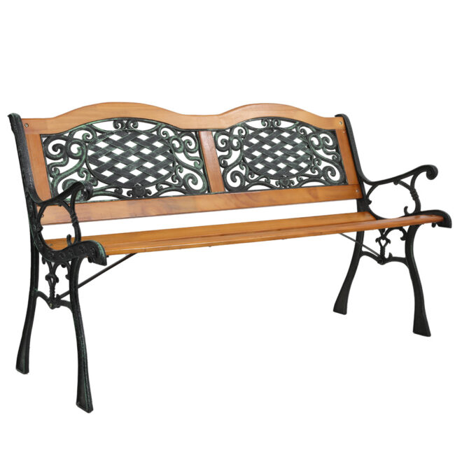 49" Garden Bench Outdoor Patio Park Chair Furniture Hardwood Slats Cast Iron Frame - Image 8