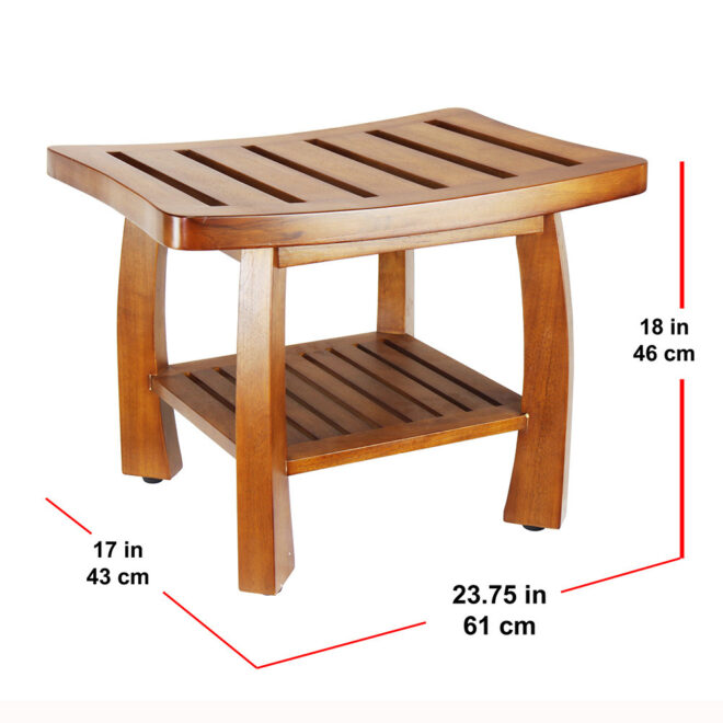 Oceanstar Solid Wood Spa Bench with Storage Shelf, Teak Color Finish - Image 2