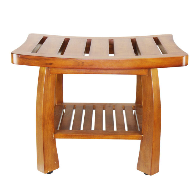 Oceanstar Solid Wood Spa Bench with Storage Shelf, Teak Color Finish - Image 4
