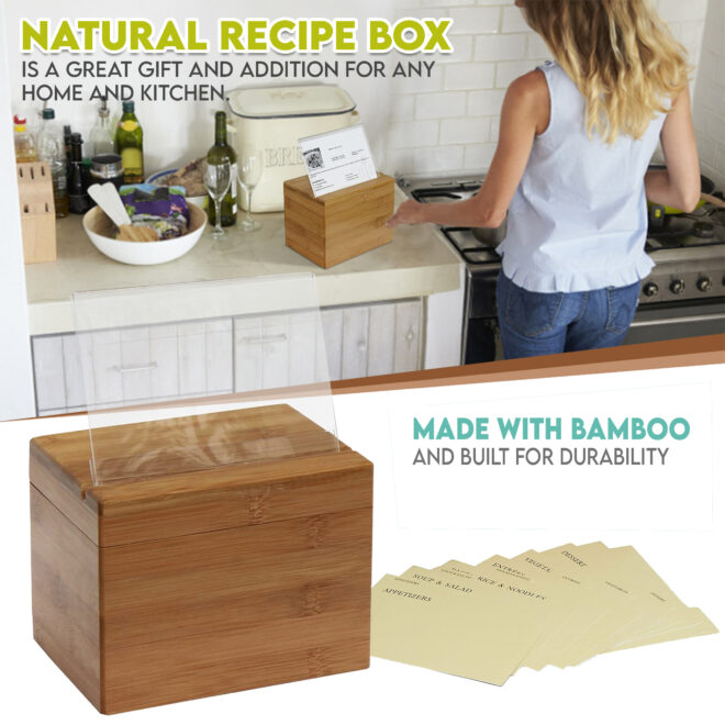 Oceanstar Bamboo Recipe Box with Divider - Image 4