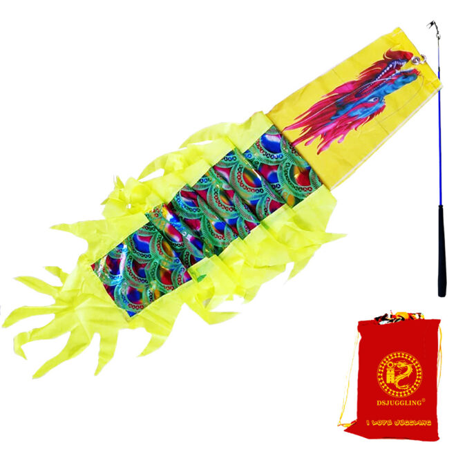3 Meters (9.8 FT) Golden Scale Silk Dragon POI Outdoor Flinging Wind Spinners & Fitness Dragon Dance Wu Long 3D dragon Ribbon Streamer with Fiberglass Handstick + Travel Bag! - Image 11