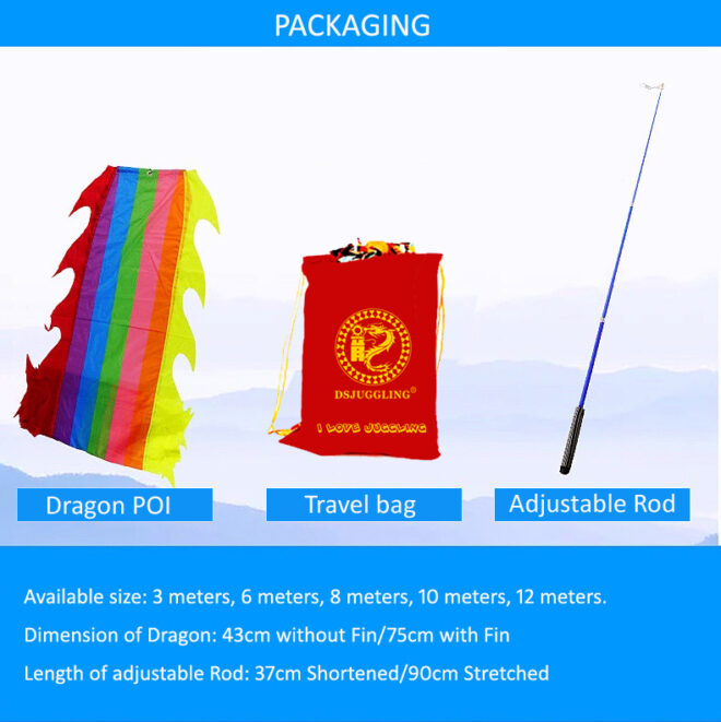 3 Meters (9.8 FT) Golden Scale Silk Dragon POI Outdoor Flinging Wind Spinners & Fitness Dragon Dance Wu Long 3D dragon Ribbon Streamer with Fiberglass Handstick + Travel Bag! - Image 10