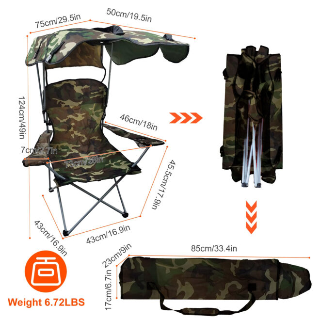 Foldable Beach Canopy Chair Sun Protection Camping Lawn Canopy Chair 330LBS Load Folding Seat - Image 5