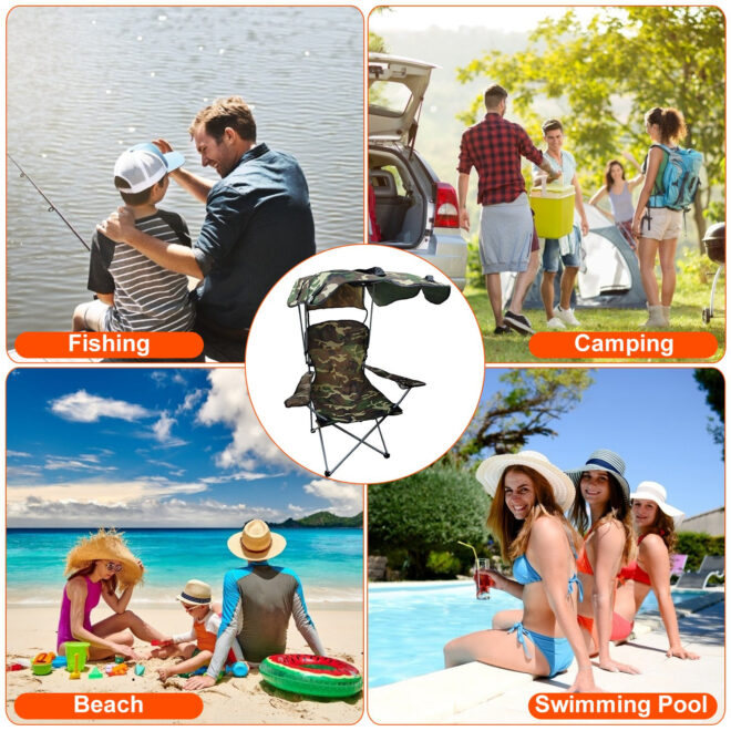 Foldable Beach Canopy Chair Sun Protection Camping Lawn Canopy Chair 330LBS Load Folding Seat - Image 6