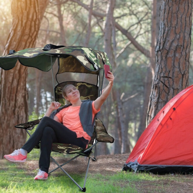 Foldable Beach Canopy Chair Sun Protection Camping Lawn Canopy Chair 330LBS Load Folding Seat - Image 7