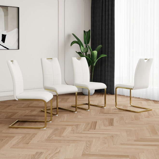 Modern Dining Chairs with Faux Leather Padded Seat Dining Living Room Chairs Upholstered Chair with gold Metal Legs Design for Kitchen, Living, Bedroom, Dining Room Side Chairs Set of 4 - Image 2