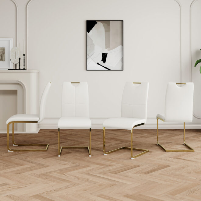 Modern Dining Chairs with Faux Leather Padded Seat Dining Living Room Chairs Upholstered Chair with gold Metal Legs Design for Kitchen, Living, Bedroom, Dining Room Side Chairs Set of 4 - Image 3